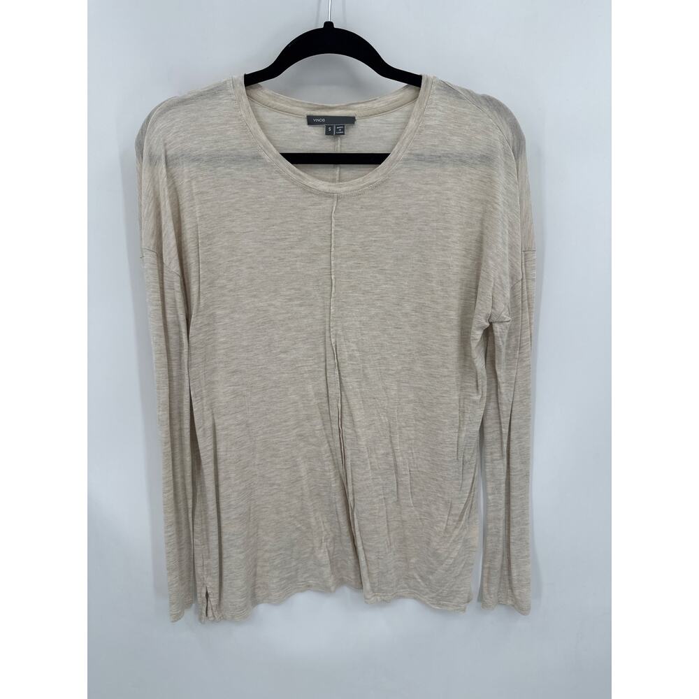 Vince Long Sleeve Crew neck Tee Shirt with Front Seam Ivory Size Small